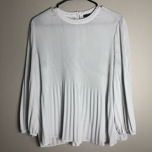 Adrianna Papell White Pleated Ribbed Blouse